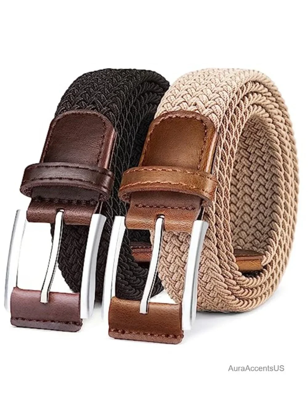 Braided Stretch Web Belt for Men, No Hole Snug Fit, Golf Casual Jeans